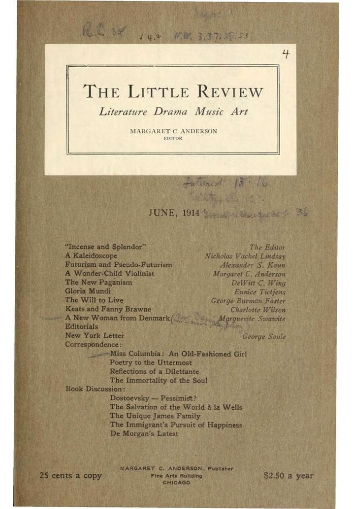 Book The Little Review, June 1914 (Vol. 1, No. 4)