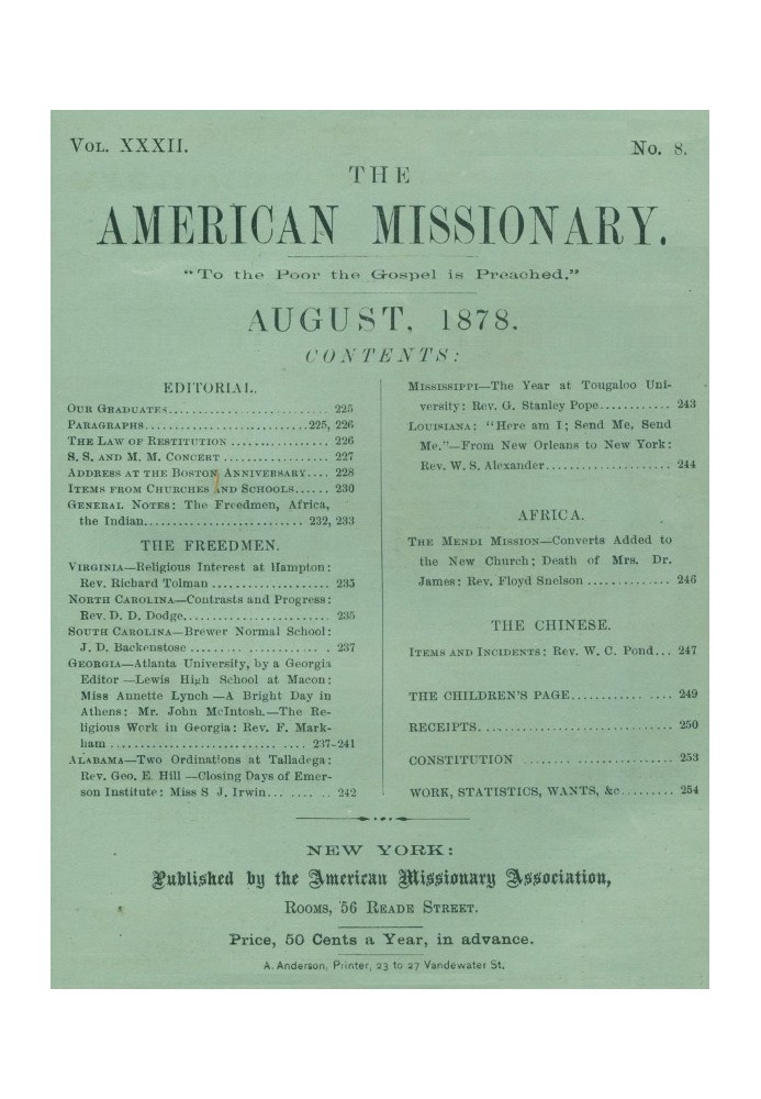 Book The American Missionary — Volume 32, No. 08, August, 1878