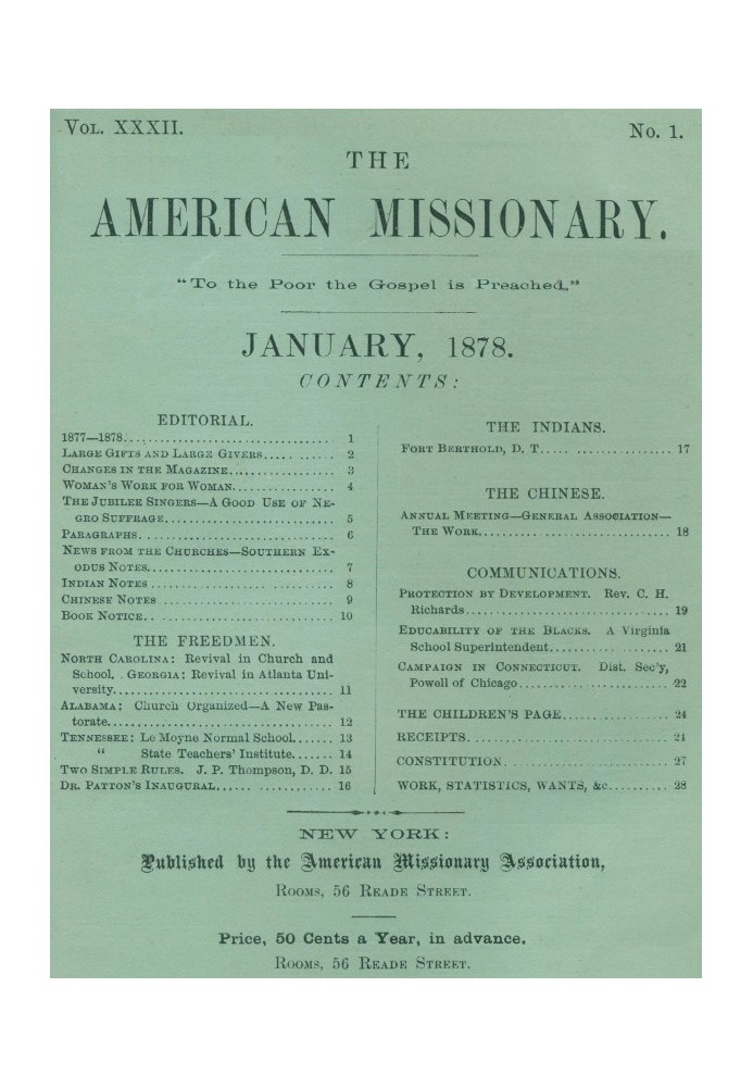 Book The American Missionary — Volume 32, No. 01, January, 1878