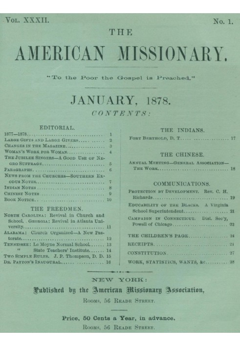 Book The American Missionary — Volume 32, No. 01, January, 1878
