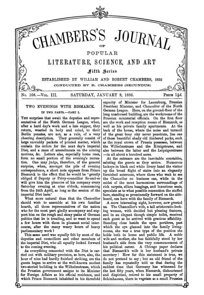 Book Chambers's Journal of Popular Literature, Science, and Art, Fifth Series, No. 106, Vol. III, January 9, 1886