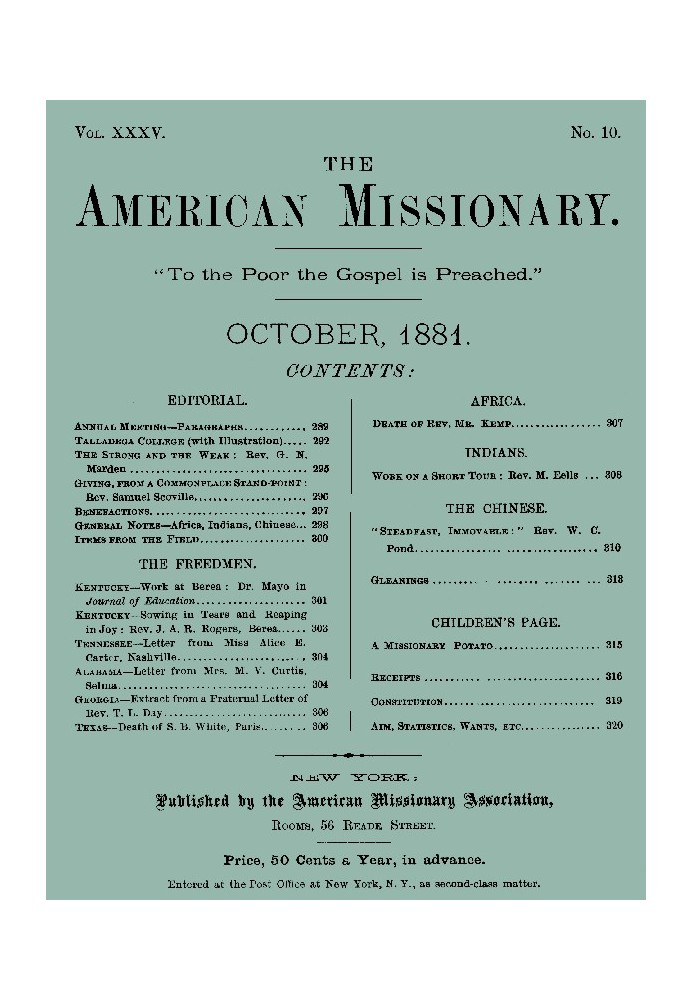 Book The American Missionary — Volume 35, No. 10, October, 1881