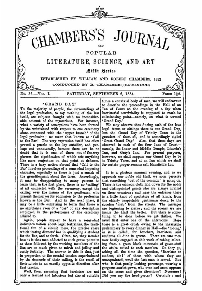Book Chambers's Journal of Popular Literature, Science, and Art, Fifth Series, No. 36, Vol. I, September 6, 1884