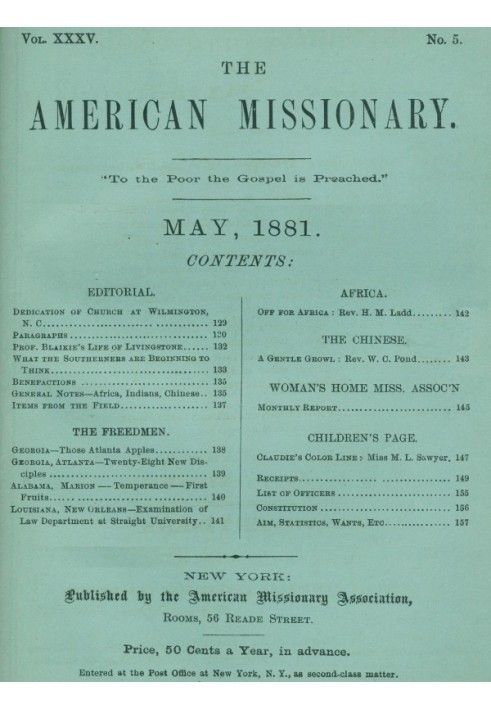Book The American Missionary — Volume 35, No. 5, May, 1881