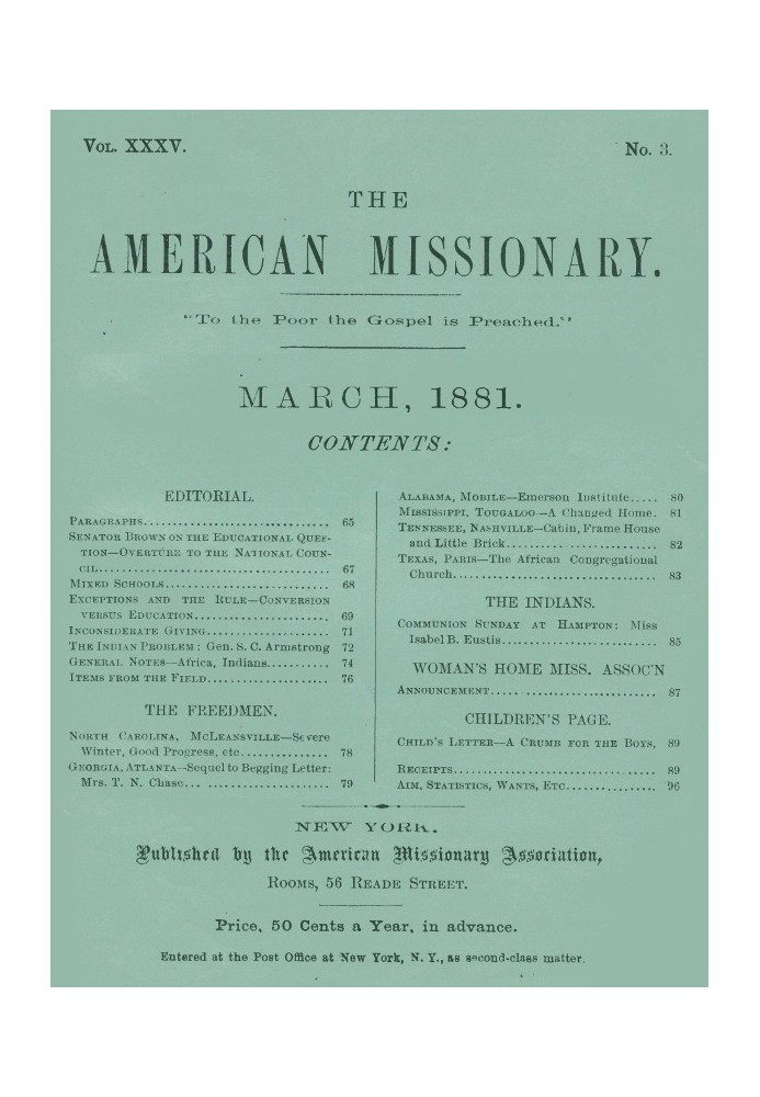 Book The American Missionary — Volume 35, No. 3, March 1881