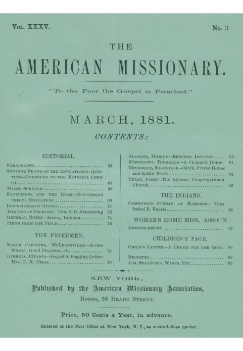 Book The American Missionary — Volume 35, No. 3, March 1881
