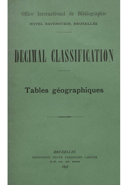 Book Decimal Classification. Geographic tables