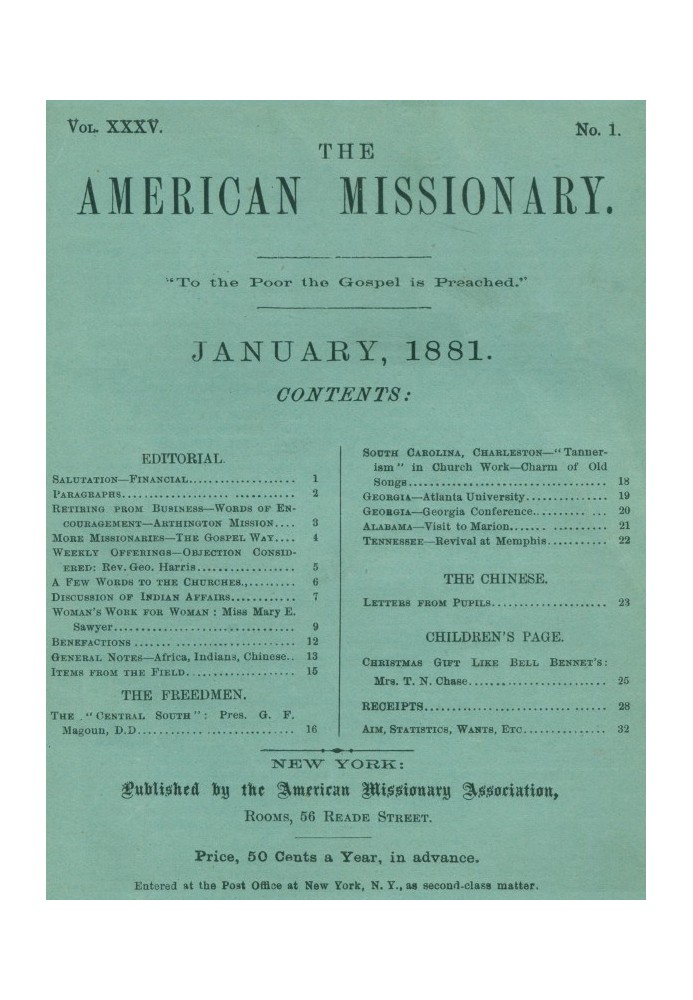 Book The American Missionary — Volume 35, No. 1, January, 1881