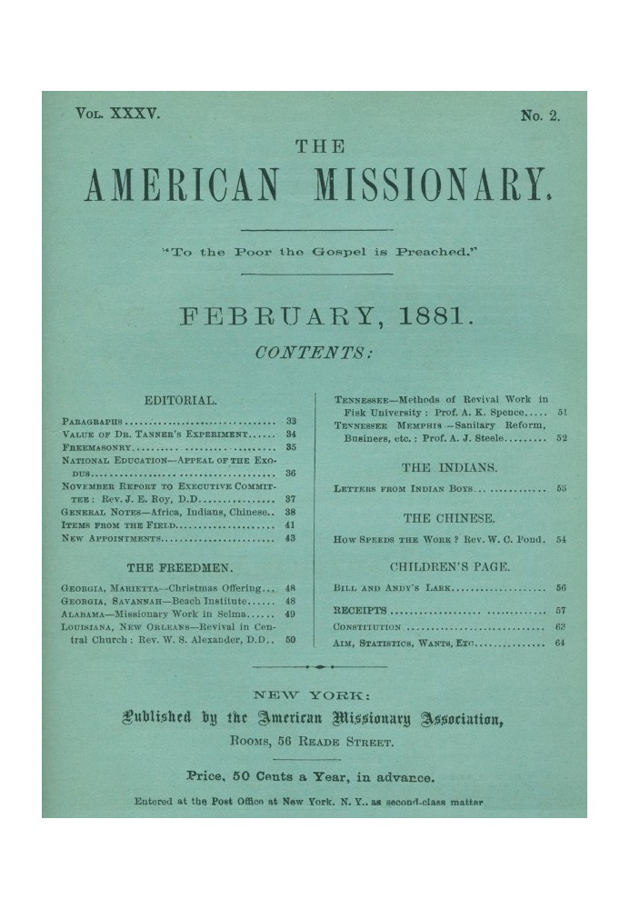 Book The American Missionary — Volume 35, No. 2, February, 1881