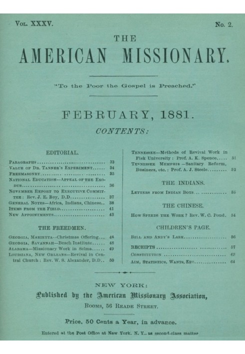 Book The American Missionary — Volume 35, No. 2, February, 1881