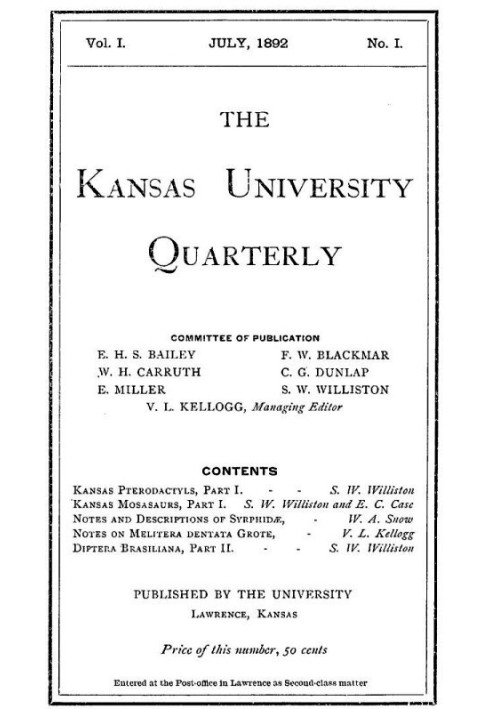 Книга Ежеквартальный журнал Канзасского университета, Vol. Я, № 1 (1892)