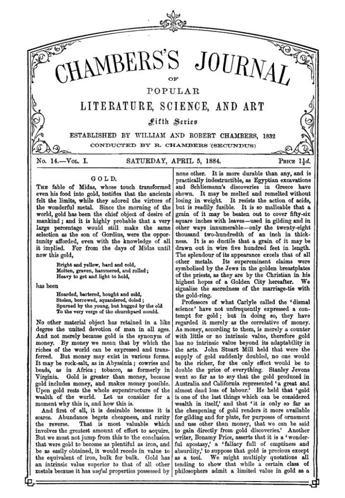 Book Chambers's Journal of Popular Literature, Science, and Art, Fifth Series, No. 14, Vol. I, April 5, 1884
