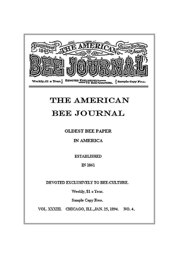 Book The American Bee Journal, Volume XXXIII, No. 4, January 25, 1894