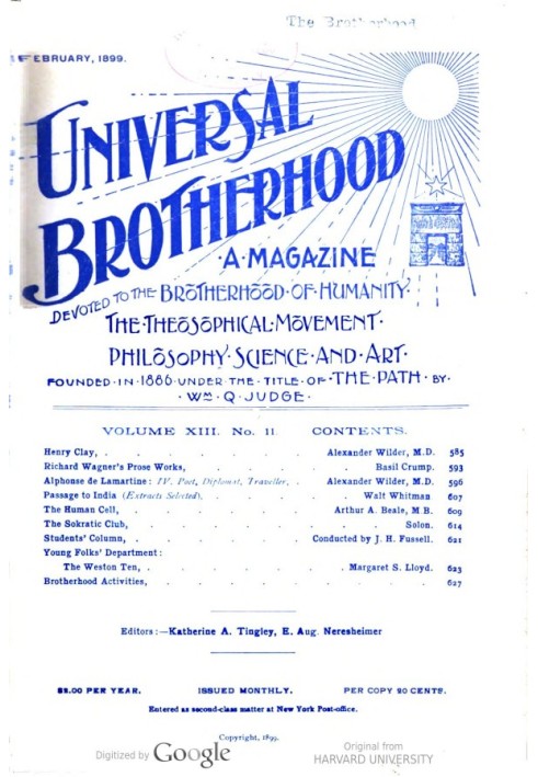 Book Universal Brotherhood, Volume XIII, No. 11, February 1899 A Magazine Devoted to the Brotherhood of Humanity, the Theosophic