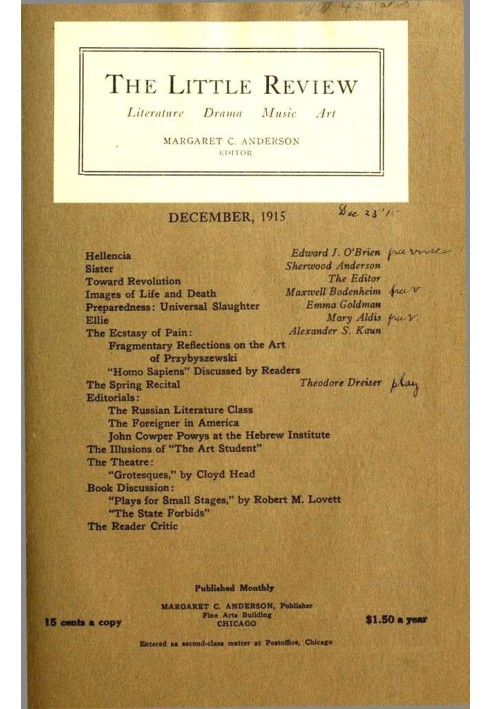 Book The Little Review, December 1915 (Vol. 2, No. 9)