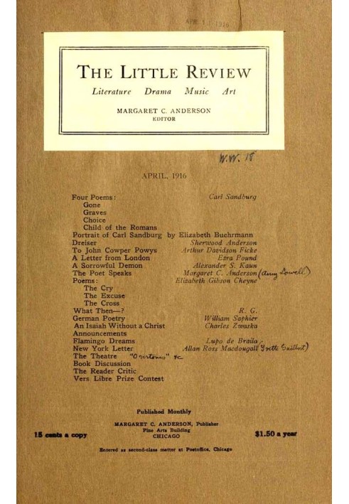 Book The Little Review, April 1916 (Vol. 3, No. 2)