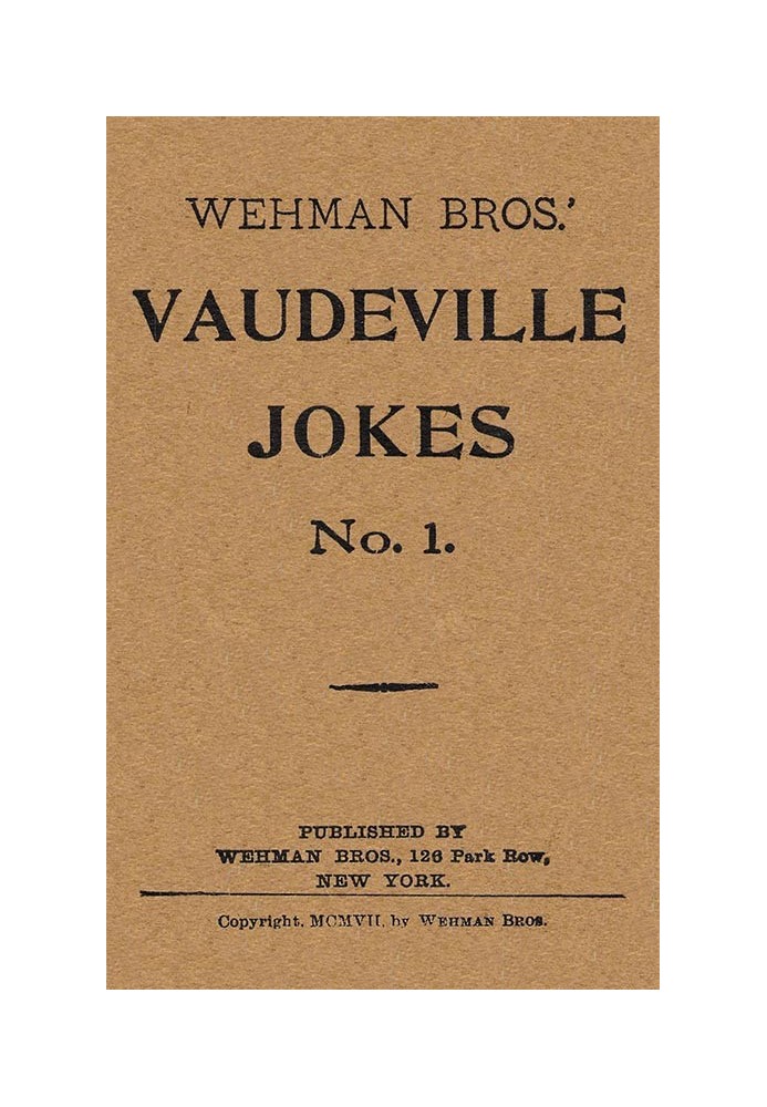 Книга Wehman Bros.' Водевильские шутки №1.