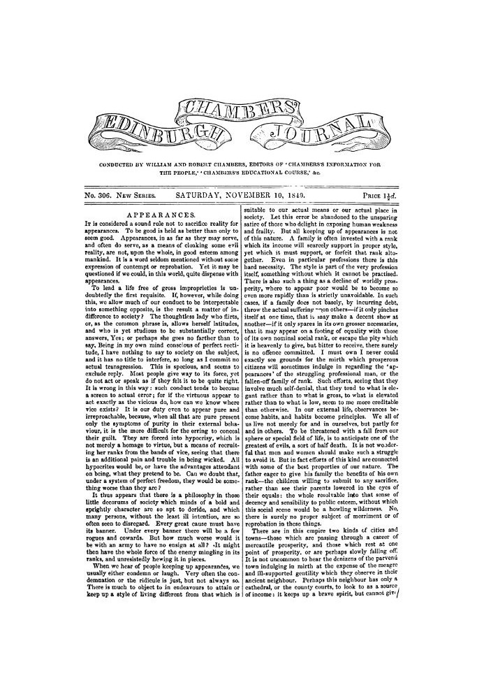 Book Chambers's Edinburgh Journal, No. 306 New Series, Saturday, November 10, 1849
