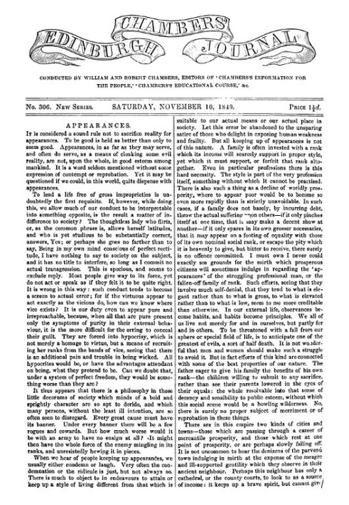 Book Chambers's Edinburgh Journal, No. 306 New Series, Saturday, November 10, 1849