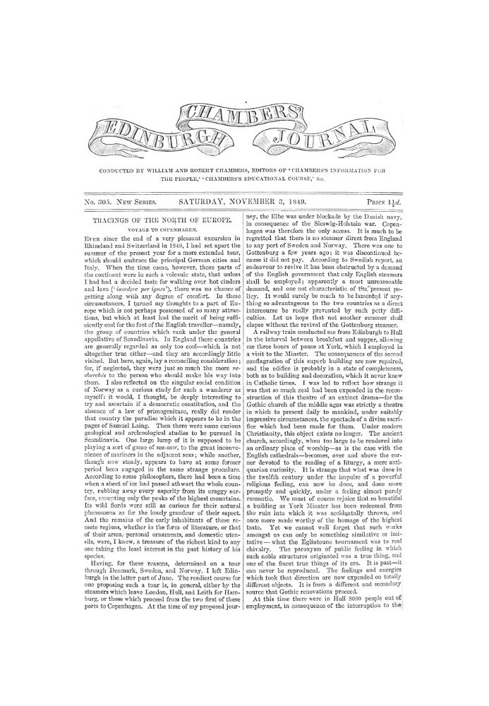 Book Chambers's Edinburgh Journal, No. 305 New Series, Saturday, November 3, 1849
