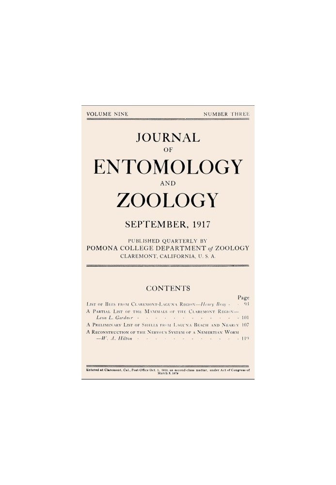 Book Journal of Entomology and Zoology, Vol. 09, No. 3, September 1917