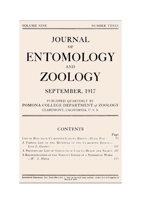 Book Journal of Entomology and Zoology, Vol. 09, No. 3, September 1917