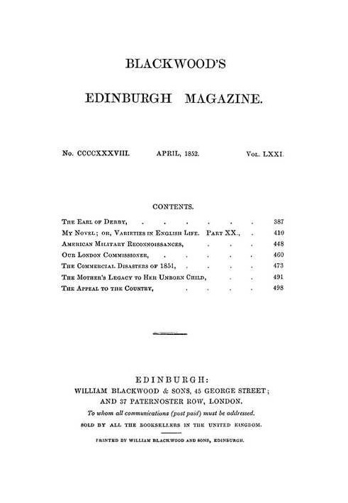 Book Blackwood's Edinburgh Magazine, Vol. 71, No. 438, April 1852