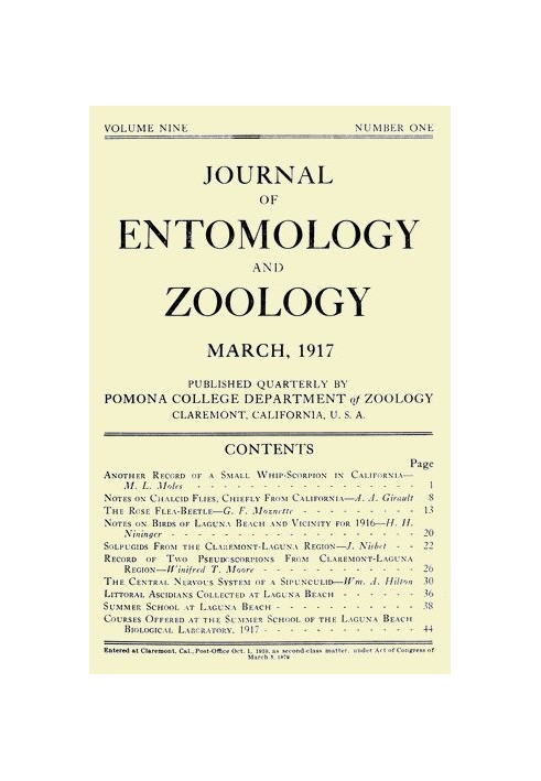 Book Journal of Entomology and Zoology, Vol. 09, No. 1, March 1917