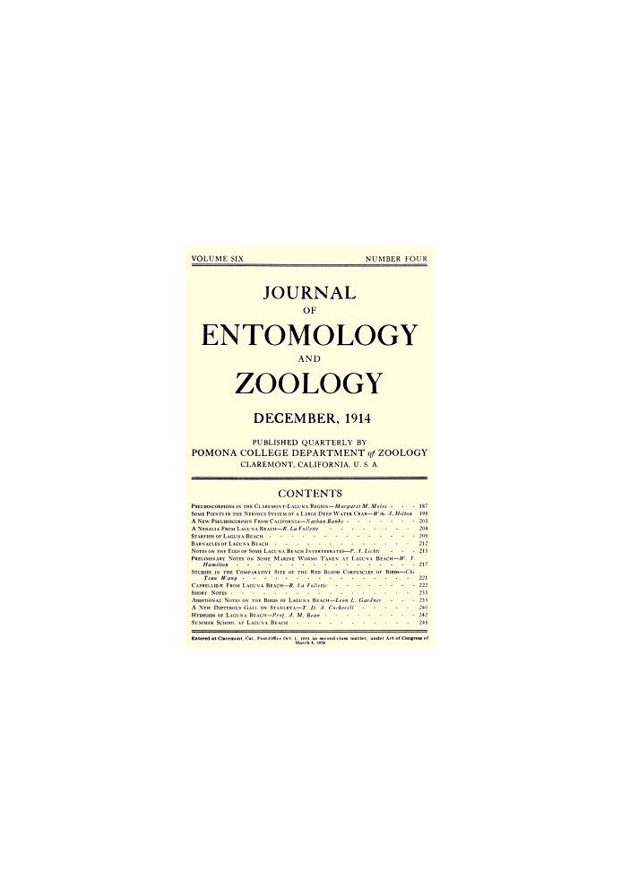 Book Journal of Entomology and Zoology, Vol. 06, No. 4, December 1914
