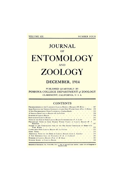 Book Journal of Entomology and Zoology, Vol. 06, No. 4, December 1914