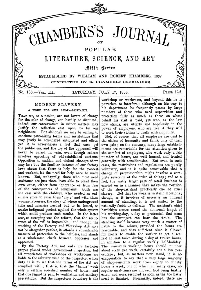 Book Chambers's Journal of popular literature, science, and art, fifth series, no. 133, vol. III, July 17, 1886