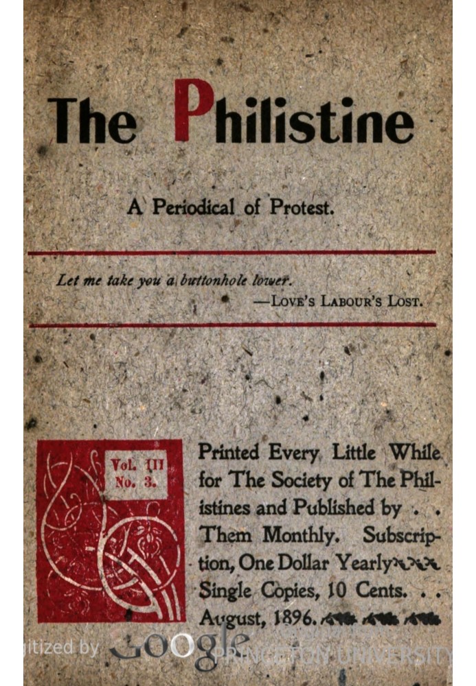 Book The Philistine : $b a periodical of protest (Vol. III, No. 3, August 1896)