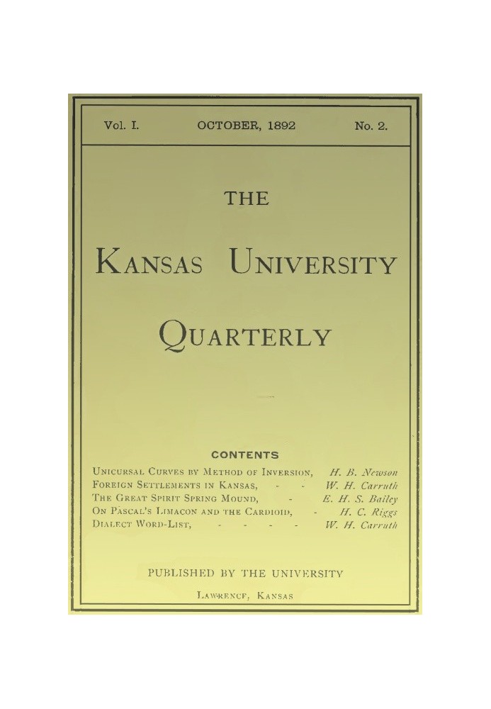 Book The Kansas University Quarterly, Vol. I, No. 2, October 1892