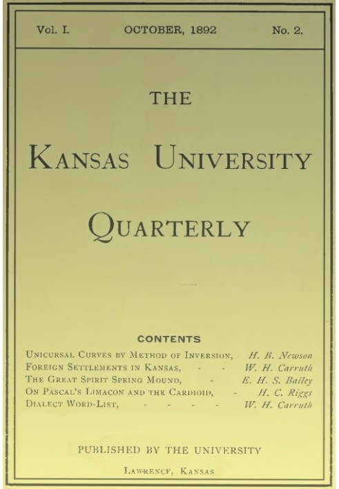 Book The Kansas University Quarterly, Vol. I, No. 2, October 1892