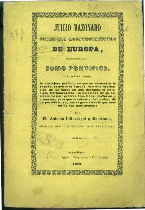 Book Reasoned judgment on the events in Europe, the situation of the Supreme Pontiff, and also on the advantageous position in w