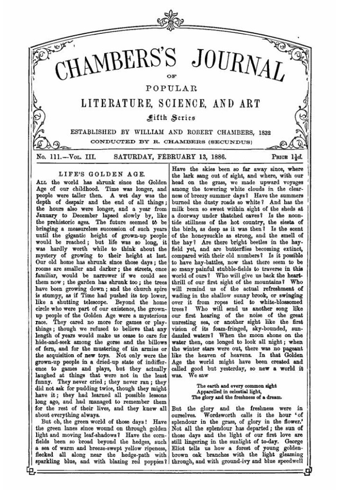 Book Chambers's Journal of Popular Literature, Science, and Art, Fifth Series, No. 111, Vol. III, February 13, 1886