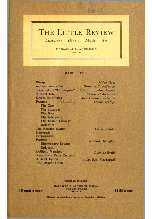 Book The Little Review, March 1916 (Vol. 3, No. 1)