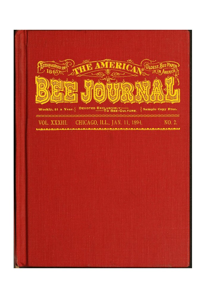 Book The American Bee Journal, Volume XXXIII, No. 2, January 11, 1894