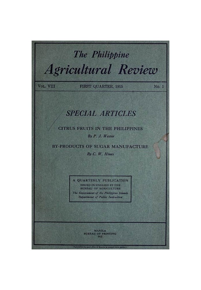 Book The Philippine Agricultural Review. Vol. VIII, First Quarter, 1915 No. 1