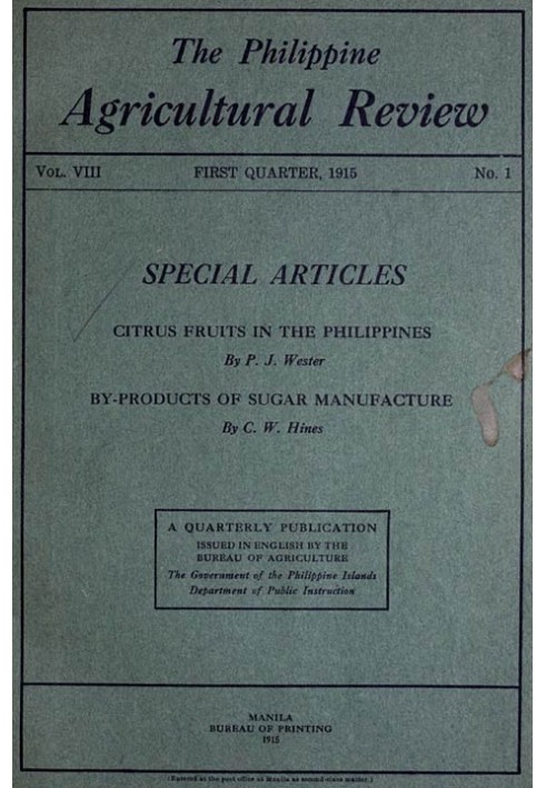 Book The Philippine Agricultural Review. Vol. VIII, First Quarter, 1915 No. 1