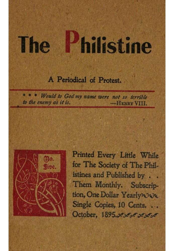 Book The Philistine : $b a periodical of protest (Vol. I, No. 5, October 1895)