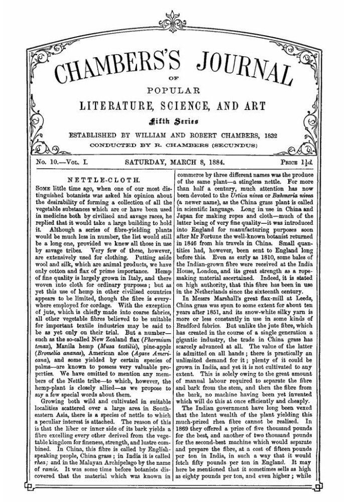 Book Chambers's Journal of Popular Literature, Science, and Art, Fifth Series, No. 10, Vol. I, March 8, 1884