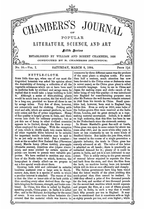 Book Chambers's Journal of Popular Literature, Science, and Art, Fifth Series, No. 10, Vol. I, March 8, 1884