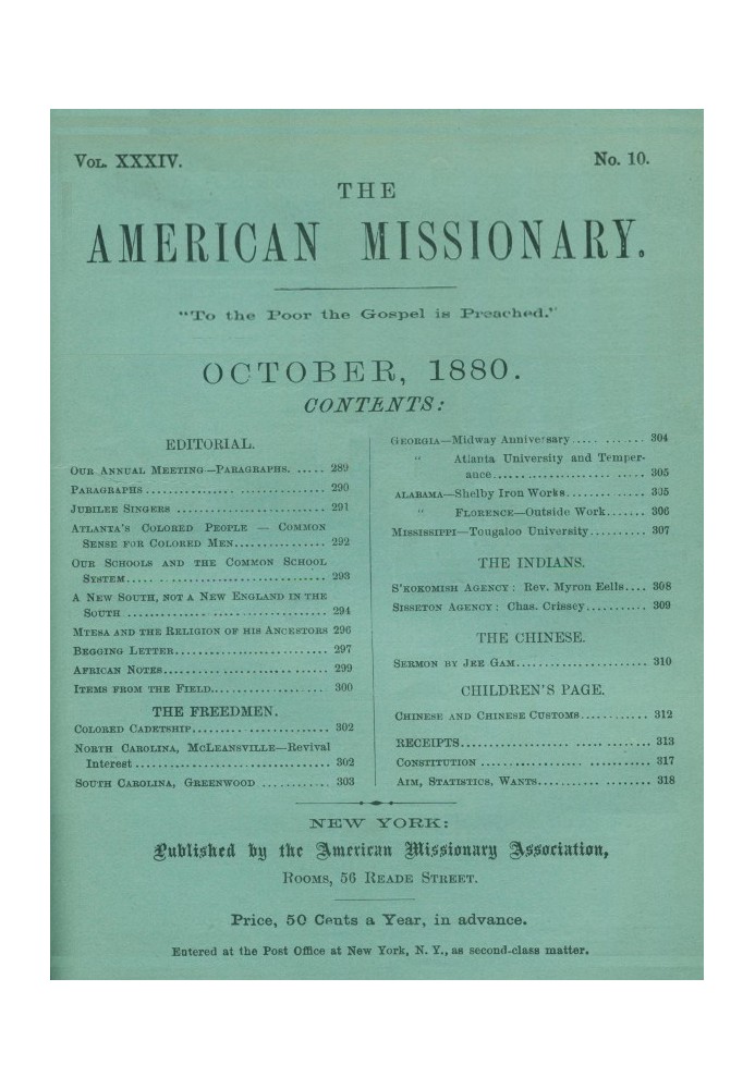 Book The American Missionary — Volume 34, No. 10, October, 1880