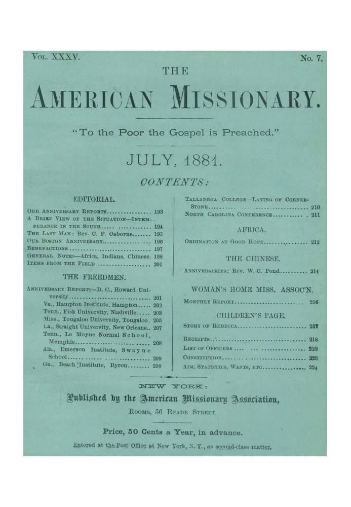 Book The American Missionary — Volume 35, No. 7, July, 1881