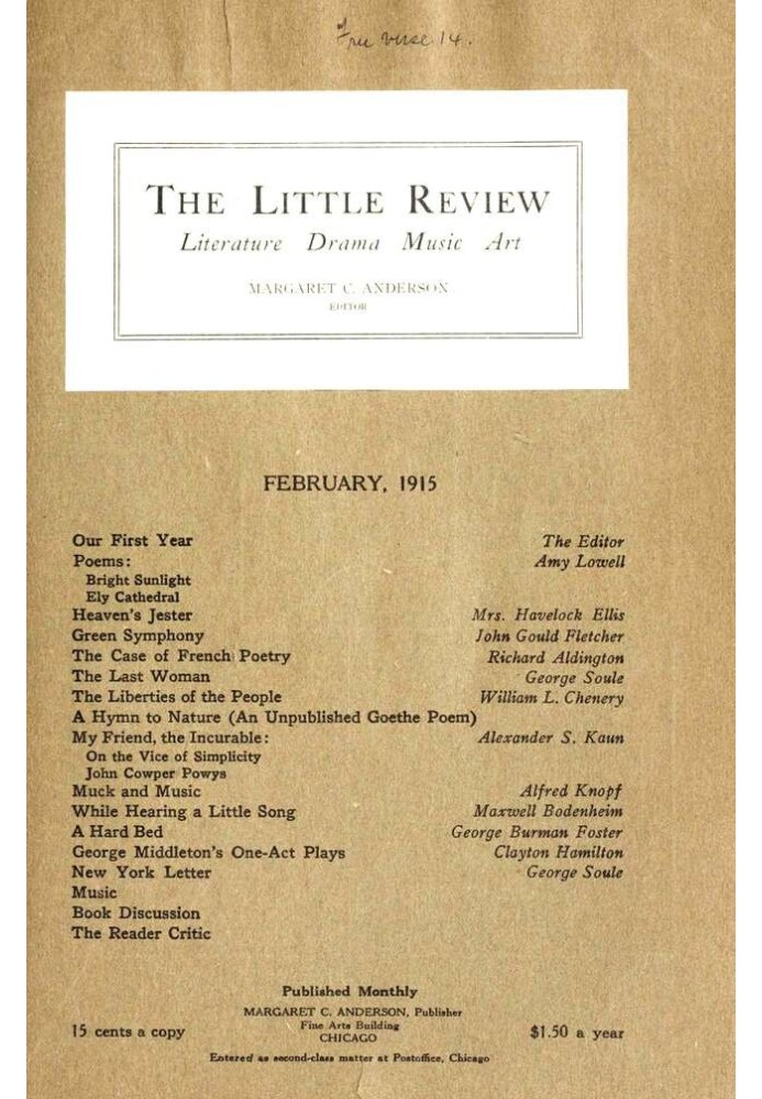 Book The Little Review, February 1915 (Vol. 1, No. 11)
