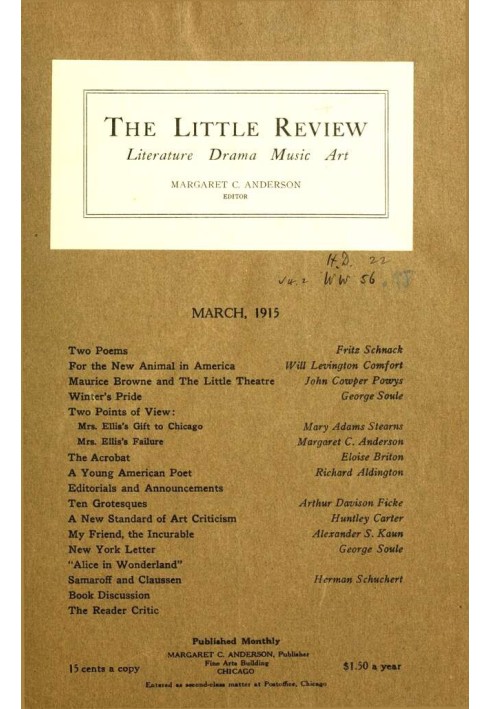 Book The Little Review, March 1915 (Vol. 2, No. 1)