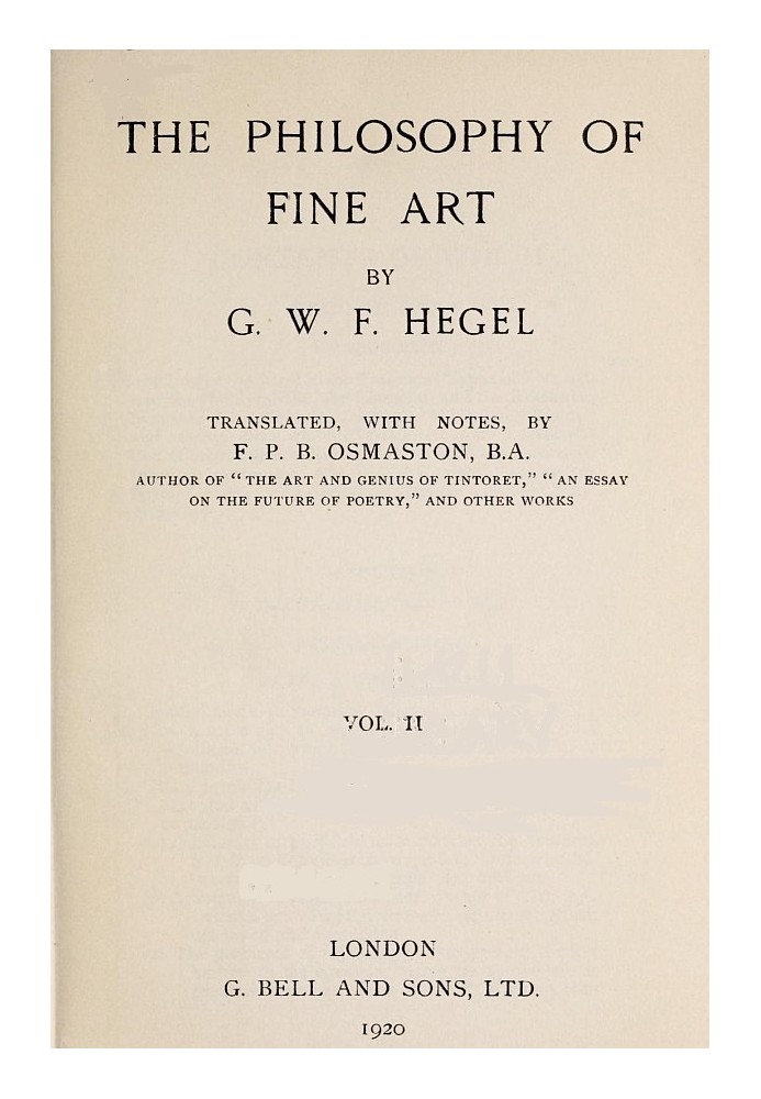 Book The Philosophy of Fine Art, volume 2 (of 4) Hegel's Aesthetik