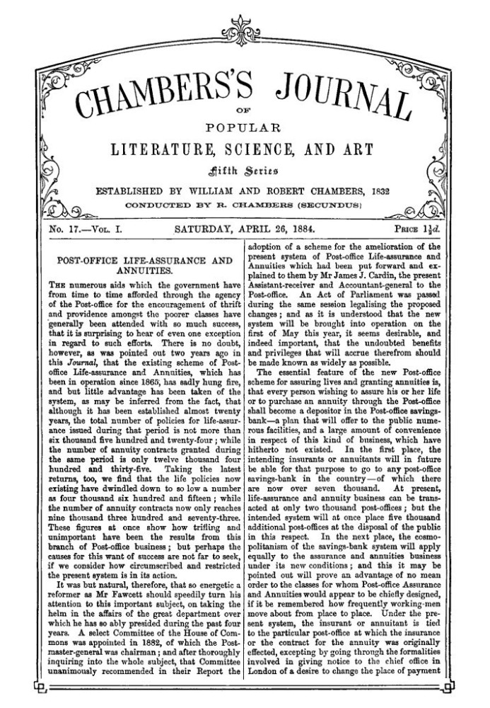 Book Chambers's Journal of Popular Literature, Science, and Art, Fifth Series, No. 17, Vol. I, April 26, 1884
