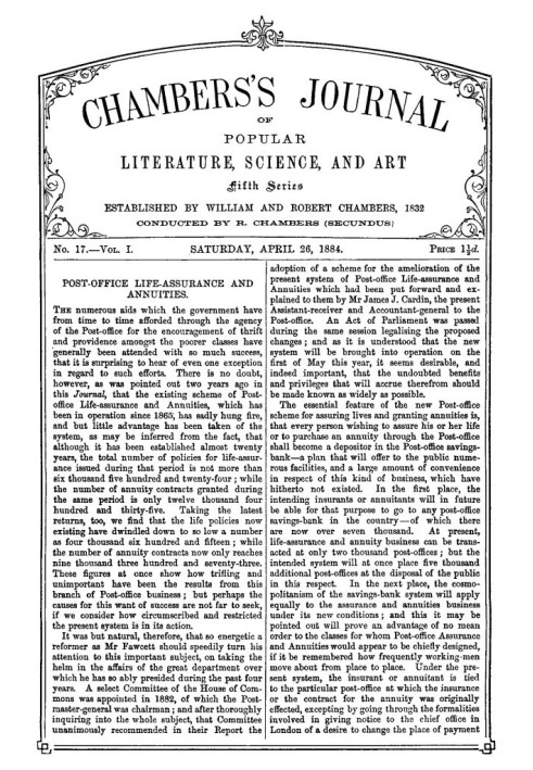 Book Chambers's Journal of Popular Literature, Science, and Art, Fifth Series, No. 17, Vol. I, April 26, 1884